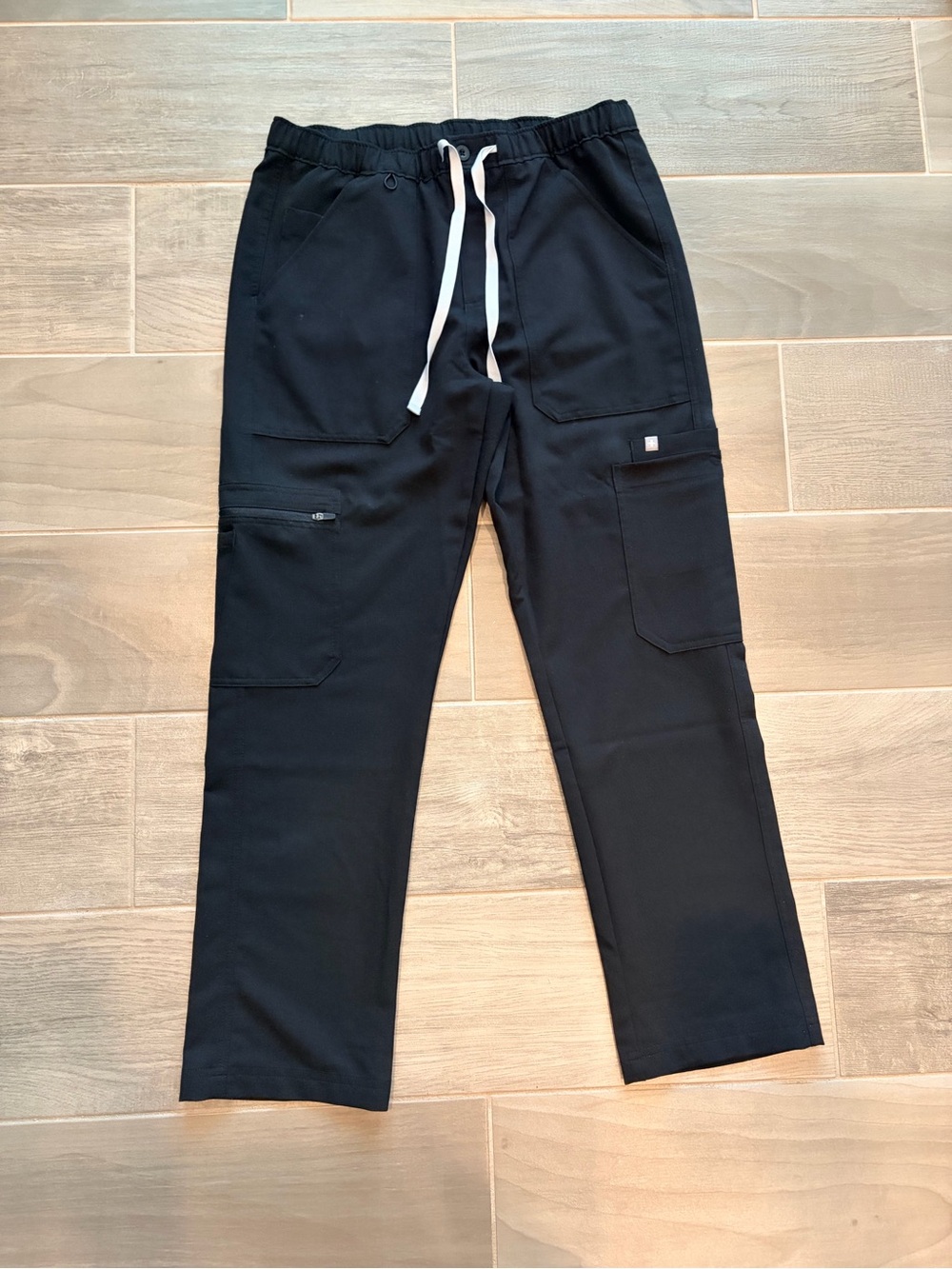 Figs Men's Black Cargo Jogger Pants with White Drawcord